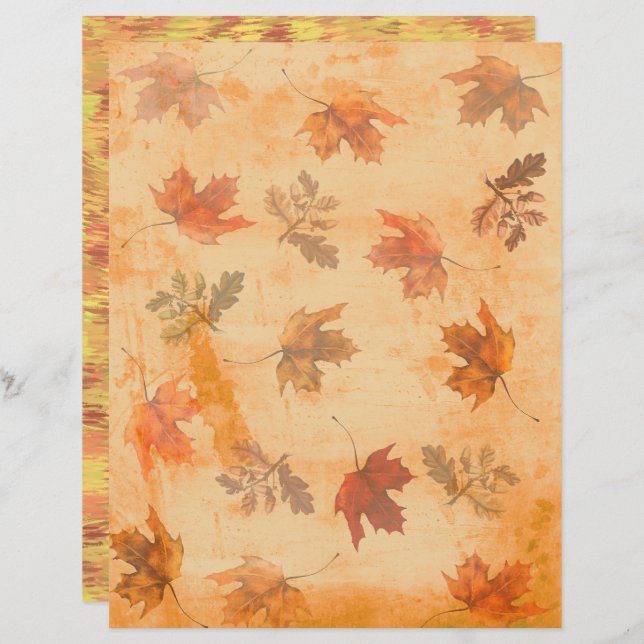 Autumn Leaves on Grunge Background Scrapbook Paper (Front/Back)