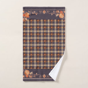 Autumn Leaves on Plaid Hand Towel