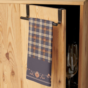 Autumn Leaves on Plaid Tea Towel