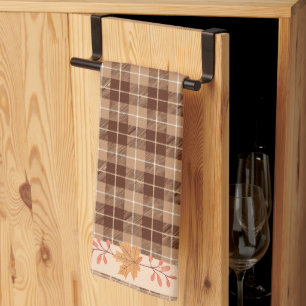 Autumn Leaves on Plaid Tea Towel