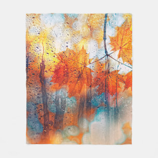autumn leaves on rainy glass texture. concept of f fleece blanket
