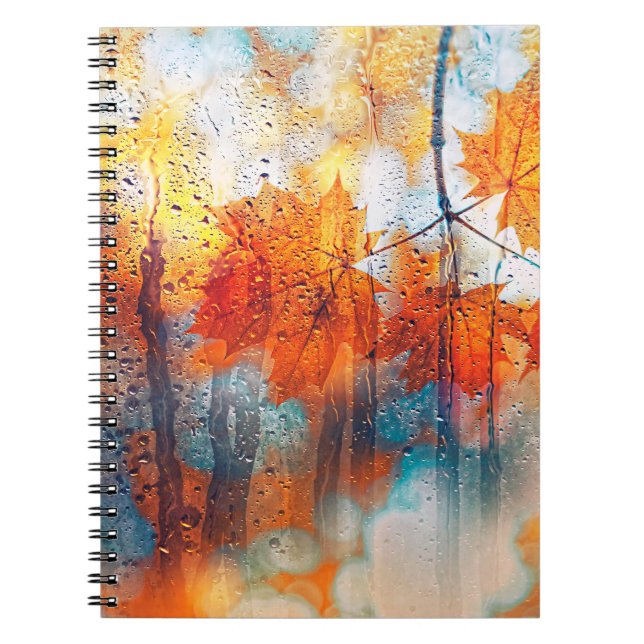 autumn leaves on rainy glass texture. concept of f notebook (Front)