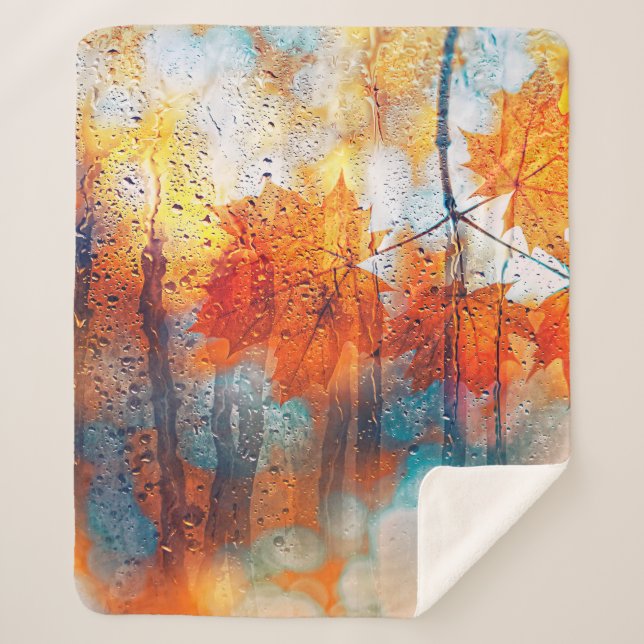 autumn leaves on rainy glass texture. concept of f sherpa blanket (Front)