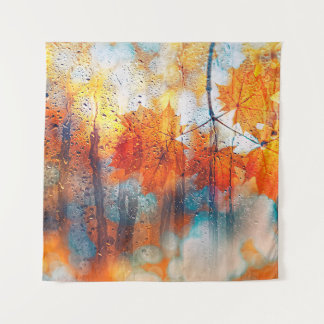 autumn leaves on rainy glass texture. concept of f tapestry