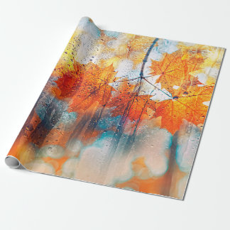 autumn leaves on rainy glass texture. concept of f wrapping paper