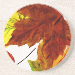 Autumn Leaves on White Abstract Impressionism Coaster