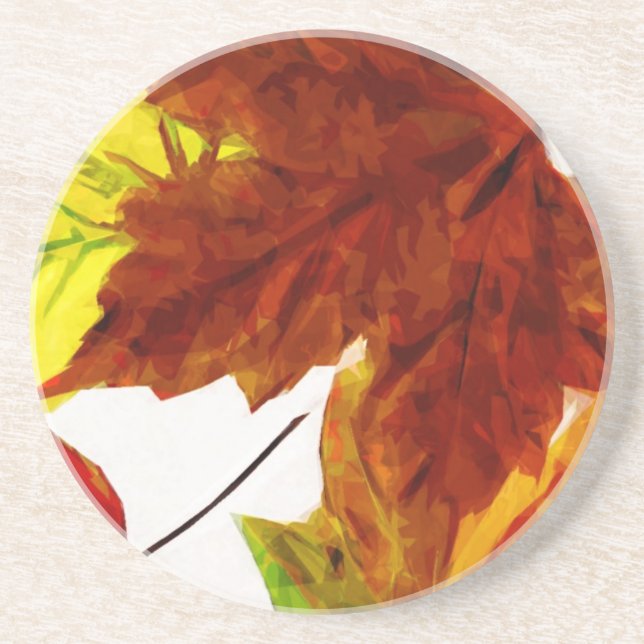 Autumn Leaves on White Abstract Impressionism Coaster (Front)