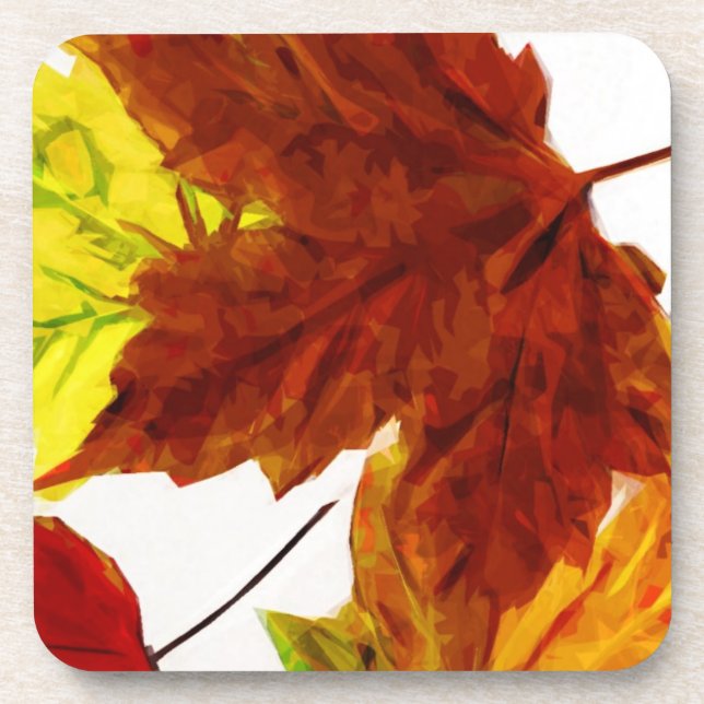 Autumn Leaves on White Abstract Impressionism Coaster (Front)