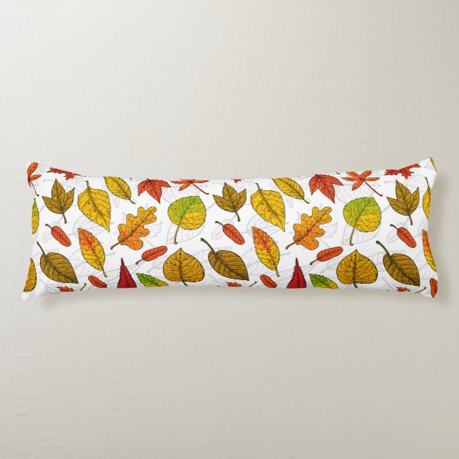 Autumn leaves on white body cushion (Front)