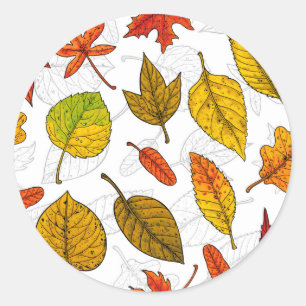 Autumn leaves on white classic round sticker