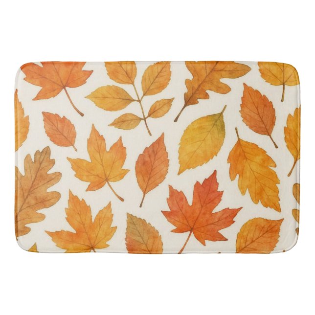  Autumn Leaves on White Fall Season  Bath Mat (Front)