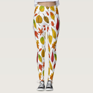 Autumn leaves on white leggings