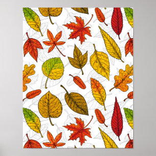 Autumn leaves on white poster