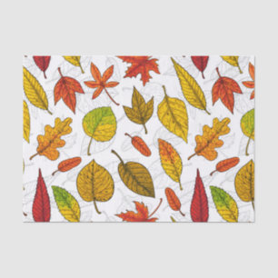 Autumn leaves on white tissue paper