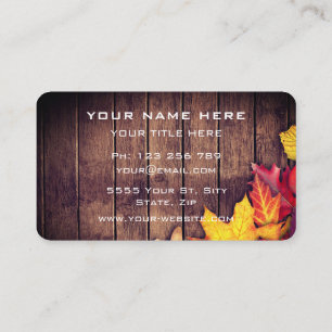 Autumn Leaves On Wooden Planks Business Card