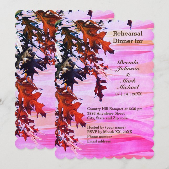 Autumn Leaves Orange Pink Swirl Rehearsal Dinner Invitation (Front/Back)