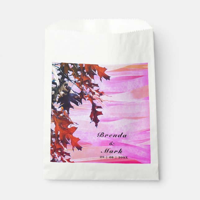 Autumn Leaves Orange Pink Swirl Wedding Party Favour Bags (Front)