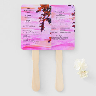 Autumn Leaves Orange Pink Swirl Wedding Program Hand Fan