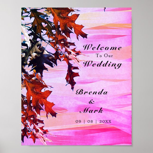Autumn Leaves Orange Pink Swirl Welcome Wedding Poster (Front)