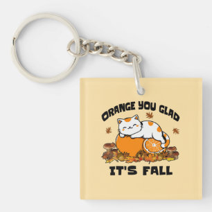 Autumn Leaves Orange You Glad It's Fall Funny Cat Key Ring