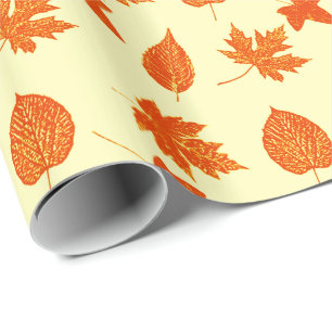 Autumn leaves - pale yellow and orange wrapping paper