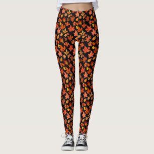 Autumn Leaves Pattern 01x4b Black BG Leggings