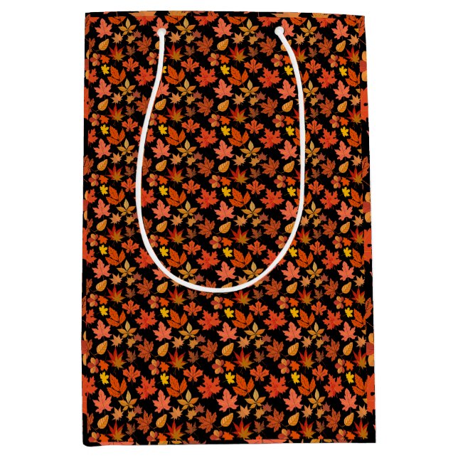 Autumn Leaves Pattern 01x4b Black BG Medium Gift Bag (Front)