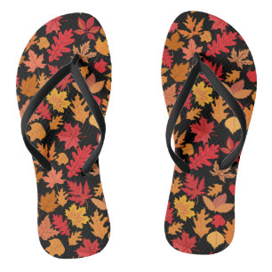 Autumn leaves pattern 02 Black BG Flip Flops