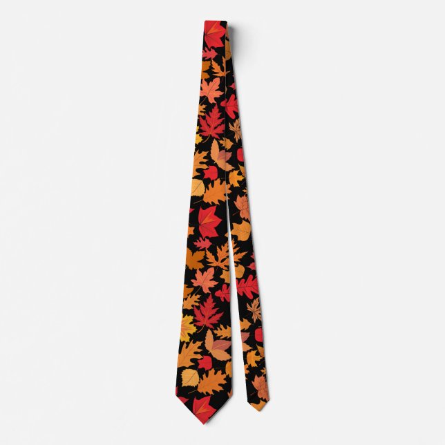 Autumn leaves pattern 02 Black BG Tie (Front)