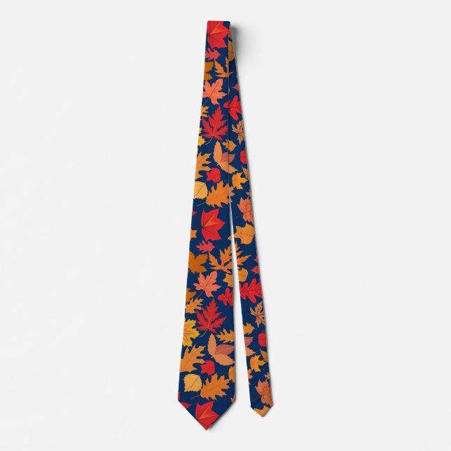 Autumn leaves pattern 02 D Blue BG Tie (Front)