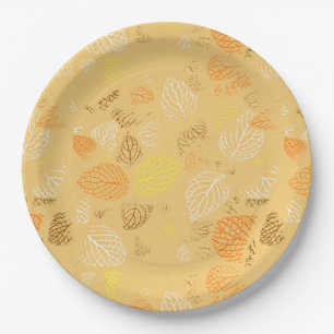 Autumn, Leaves Pattern 4 Paper Plate