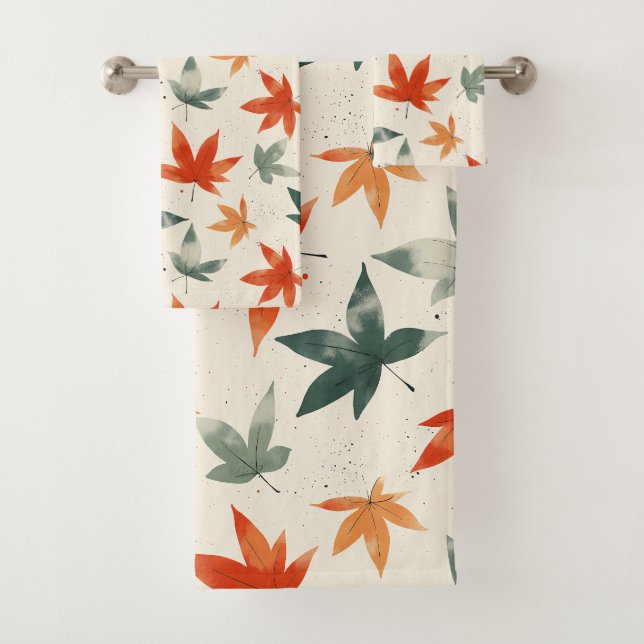 Autumn Leaves Pattern Bath Towel Set (Insitu)