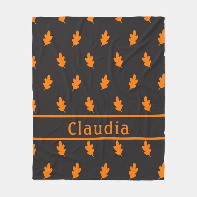 Autumn Leaves Pattern Black Fleece Blanket (Front)
