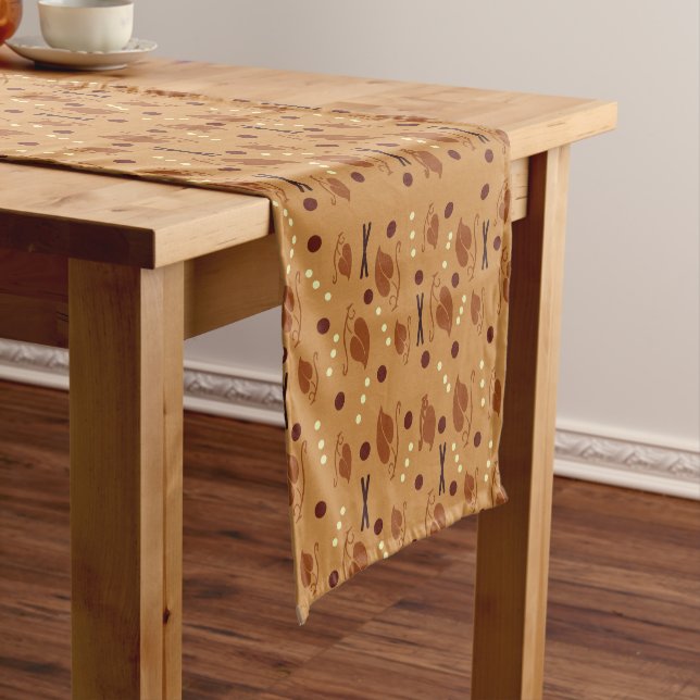 Autumn Leaves Pattern Burnt Orange Short Table Runner (In Situ)