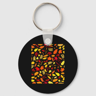 Autumn Leaves Pattern Fall Design Acorns Wheat Key Ring