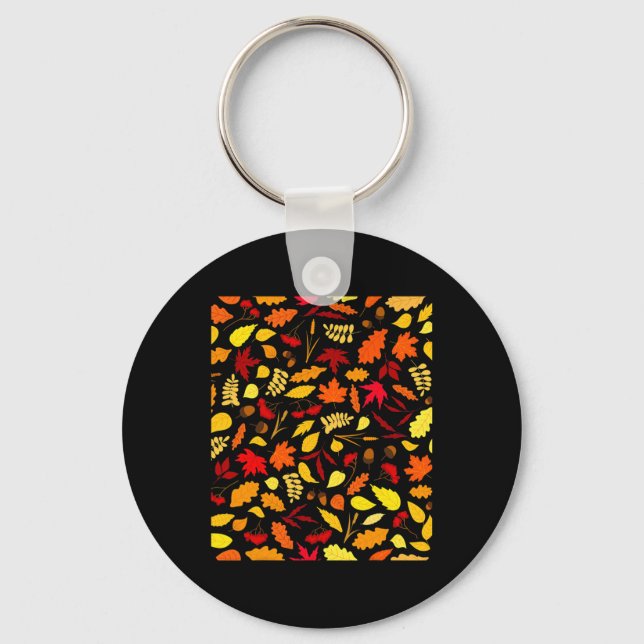 Autumn Leaves Pattern Fall Design Acorns Wheat  Key Ring (Front)