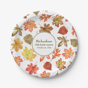 Autumn leaves pattern fall family reunion paper plate