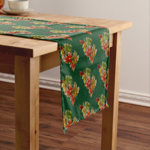 Autumn Leaves Pattern Green Table Runner