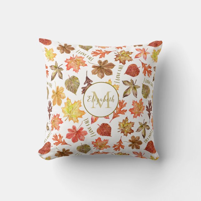 autumn leaves pattern I love fall custom monogram Cushion (Front)