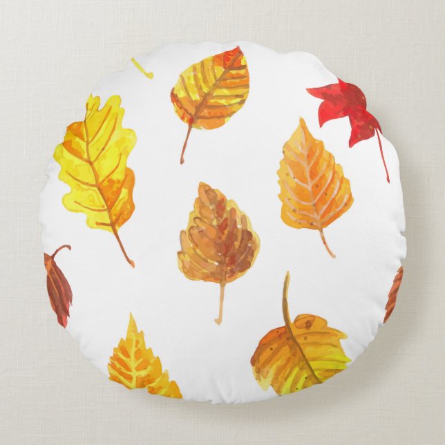 Autumn leaves pattern round cushion (Front)