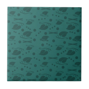 Autumn Leaves Pattern Teal Tile