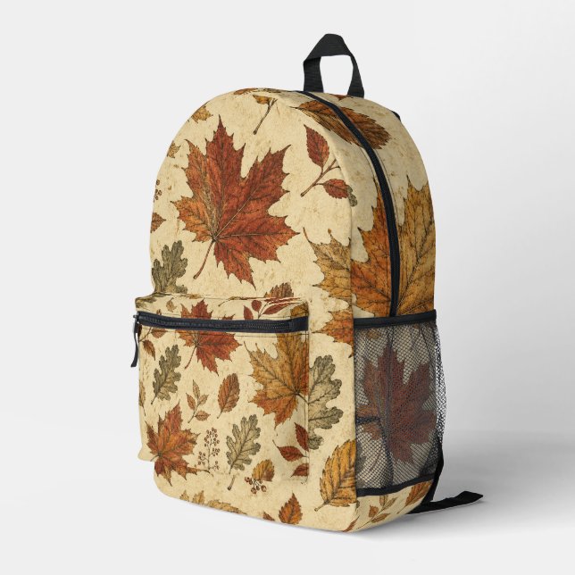 Autumn Leaves Pattern – Vintage Fall Botanical  Printed Backpack (Back Corner Right)