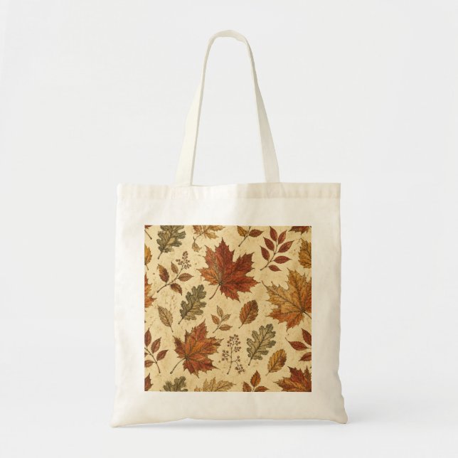 Autumn Leaves Pattern – Vintage Fall Botanical  Tote Bag (Front)