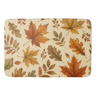 Autumn Leaves Pattern Watercolor Fall Foliage Bath Mat