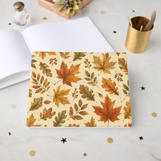 Autumn Leaves Pattern | Watercolor Fall Foliage  Guest Book (Front Open)