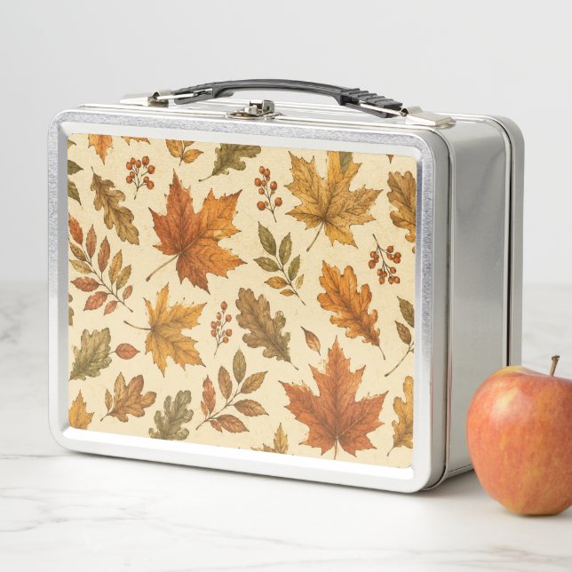 Autumn Leaves Pattern | Watercolor Fall Foliage  Metal Lunch Box (In Situ)