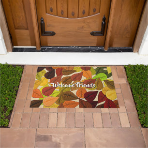 Autumn Leaves Pattern Welcome Friends Doormat