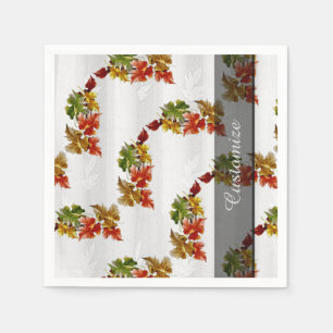 Autumn Leaves Pattern White Napkins