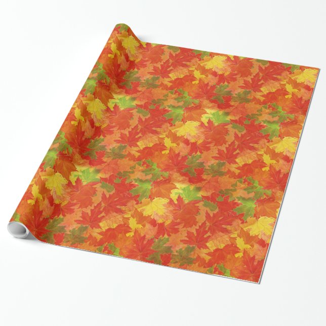 Autumn leaves pattern wrapping paper (Unrolled)