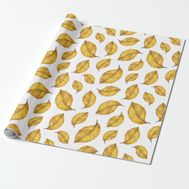 Autumn Leaves Pattern Wrapping Paper (Unrolled)